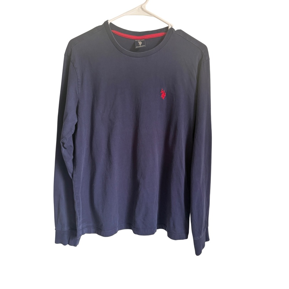 US Polo Assn Mens Small Navy Blue Long Sleeve T-Shirt Red Logo Cotton Tee